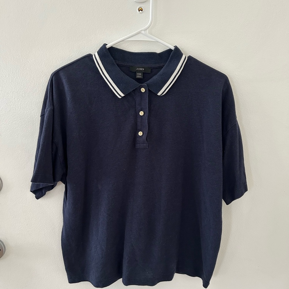 J. Crew Dark Blue Polo with White Trim